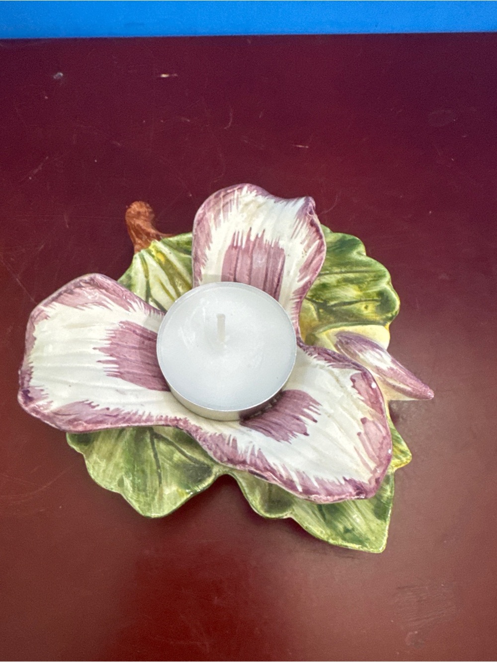 Vintage CM-Japan Floral Ceramic Tealight Holder - Pink & Green - Picture 2 of 2